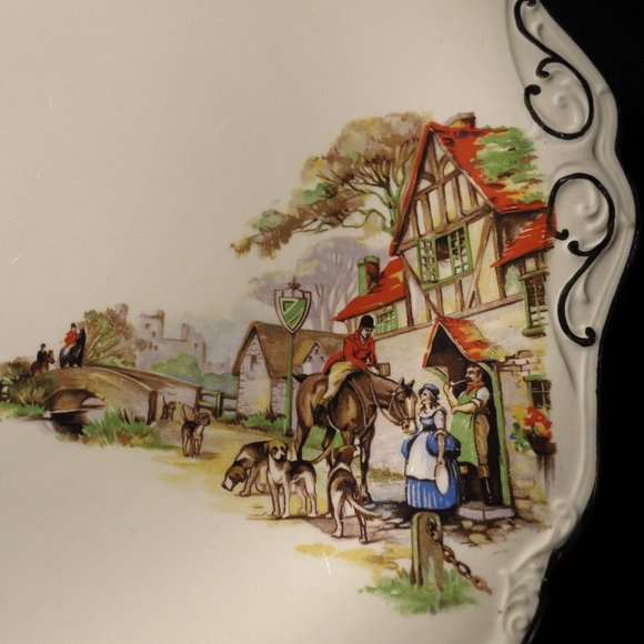 J&G Meakin Sol Dinner Plate The Old Days Country Cottage Fox Hunt Scene 10.75" - Picture 3 of 5